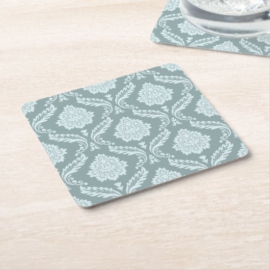 Rococo Damask Pattern Duck Egg Blue+Teal Kartonnen Onderzetters (Schuin)
