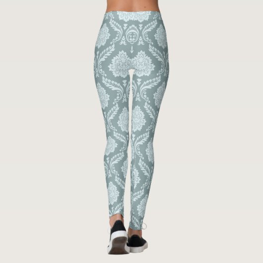Rococo Damask Pattern Duck Egg Blue+Teal Leggings (Achterkant)