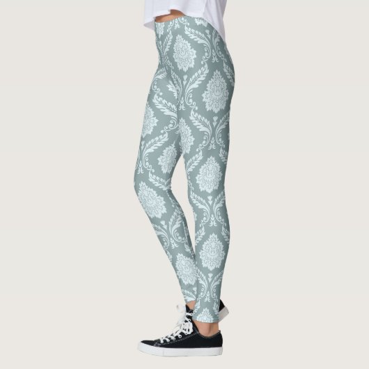 Rococo Damask Pattern Duck Egg Blue+Teal Leggings (Links)