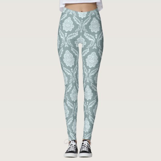 Rococo Damask Pattern Duck Egg Blue+Teal Leggings (Voorkant)