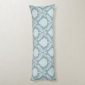 Rococo Damask Pattern Duck Egg Blue+Teal Lichaamskussen (Achterkant (Verticaal))