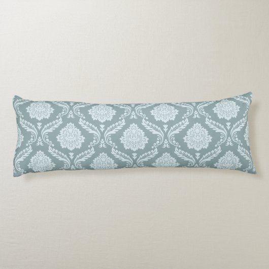Rococo Damask Pattern Duck Egg Blue+Teal Lichaamskussen (Achterkant)