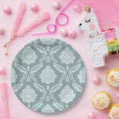 Rococo Damask Pattern Duck Egg Blue+Teal Papieren Bordje (Feest)