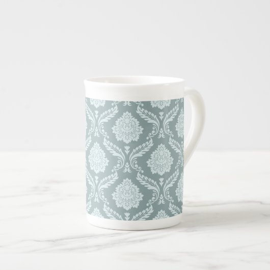 Rococo Damask Pattern Duck Egg Blue+Teal Porselein Kop (Voorkant rechts)