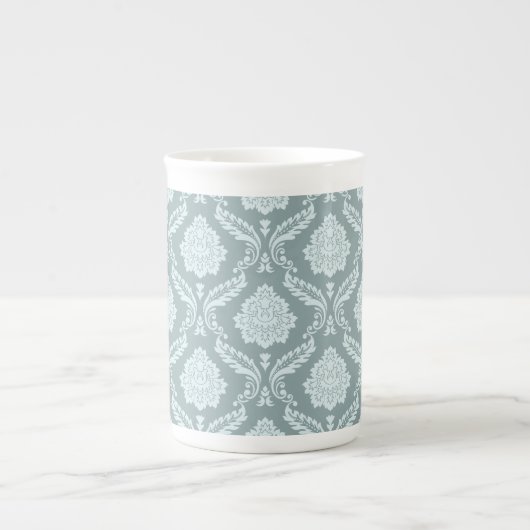 Rococo Damask Pattern Duck Egg Blue+Teal Porselein Kop (Voorkant)