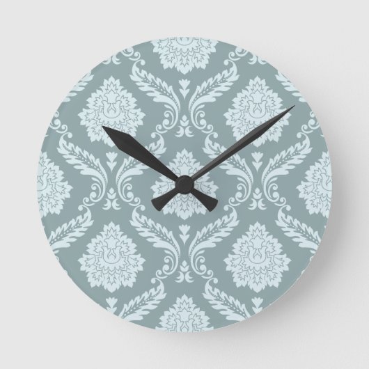 Rococo Damask Pattern Duck Egg Blue+Teal Ronde Klok (Voorkant)