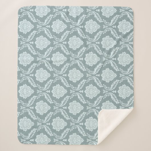 Rococo Damask Pattern Duck Egg Blue+Teal Sherpa Deken (Voorkant)