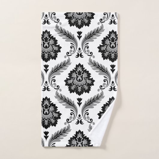 Rococo Damask Pattern Grey Black White Bad Handdoek (Handdoek)