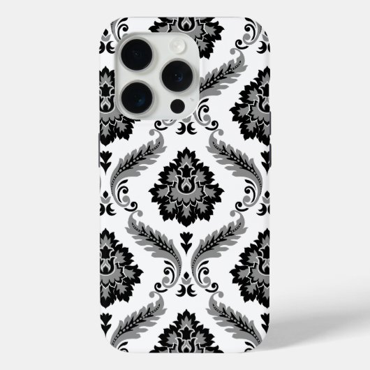 Rococo Damask Pattern Grey Black White Case-Mate iPhone Case (Achterkant)