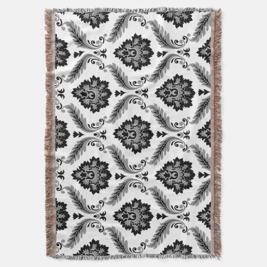 Rococo Damask Pattern Grey Black White Deken (Voorkant Verticaal)