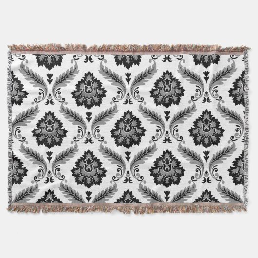 Rococo Damask Pattern Grey Black White Deken (Voorkant)