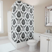 Rococo Damask Pattern Grey Black White Douchegordijn (In situ)