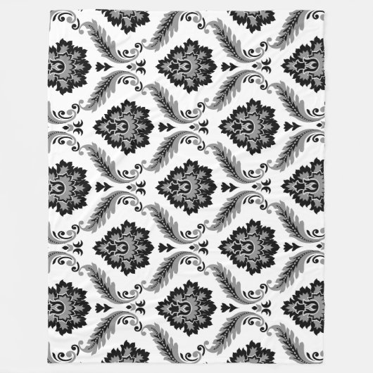 Rococo Damask Pattern Grey Black White Fleece Deken (Voorkant)