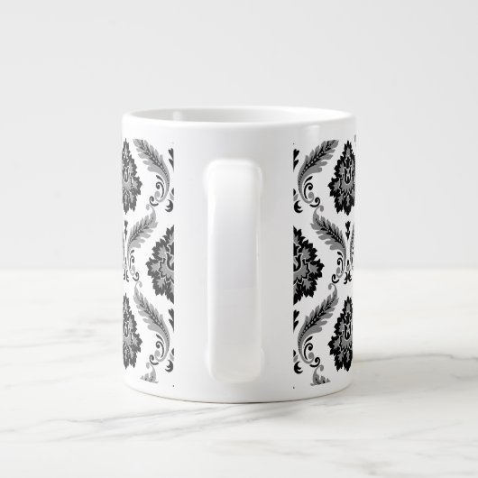 Rococo Damask Pattern Grey Black White Grote Koffiekop (Achterkant)