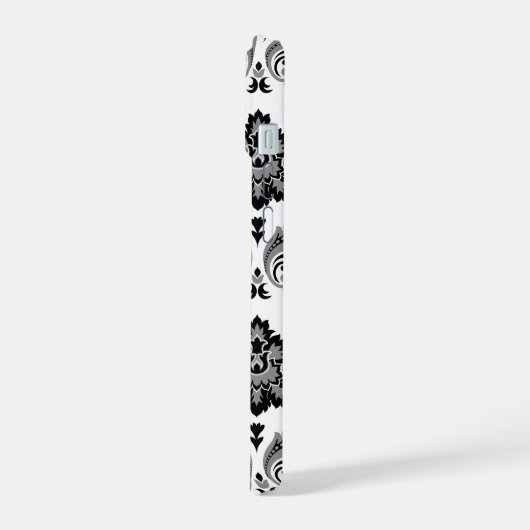 Rococo Damask Pattern Grey Black White iPhone 15 Case (Linkerkant)