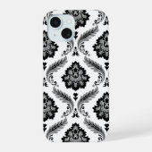 Rococo Damask Pattern Grey Black White iPhone 15 Case (Achterkant)