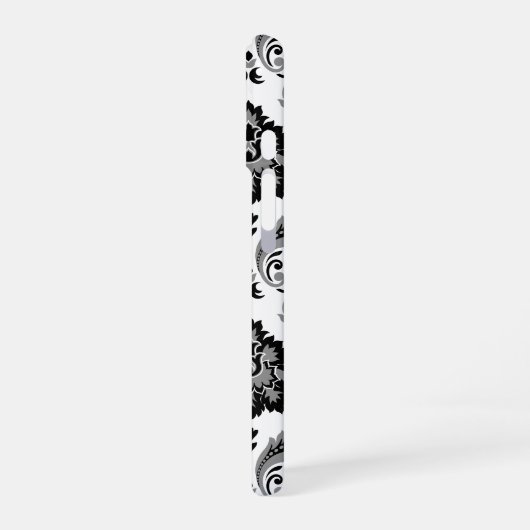 Rococo Damask Pattern Grey Black White iPhone 16 Hoesje (Linkerkant)