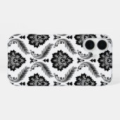 Rococo Damask Pattern Grey Black White iPhone 16 Hoesje (Achterkant horizontaal)