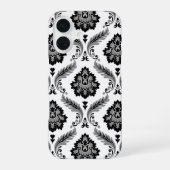 Rococo Damask Pattern Grey Black White iPhone 16 Hoesje (Achterkant)