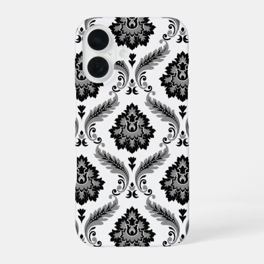 Rococo Damask Pattern Grey Black White iPhone 16 Hoesje (Achterkant)