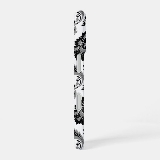 Rococo Damask Pattern Grey Black White iPhone 16 Hoesje (Rechterkant)