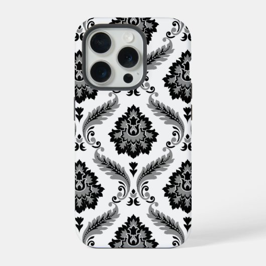 Rococo Damask Pattern Grey Black White iPhone Hoesje (Achterkant)