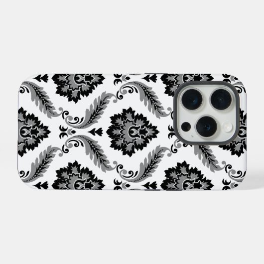 Rococo Damask Pattern Grey Black White iPhone Hoesje (Achterkant horizontaal)