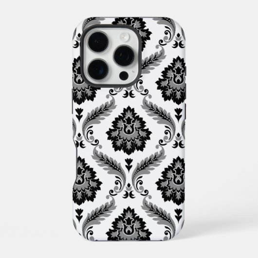 Rococo Damask Pattern Grey Black White iPhone Hoesje (Achterkant)