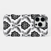 Rococo Damask Pattern Grey Black White iPhone Hoesje (Achterkant horizontaal)