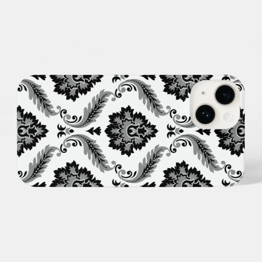 Rococo Damask Pattern Grey Black White iPhone Hoesje (Achterkant horizontaal)