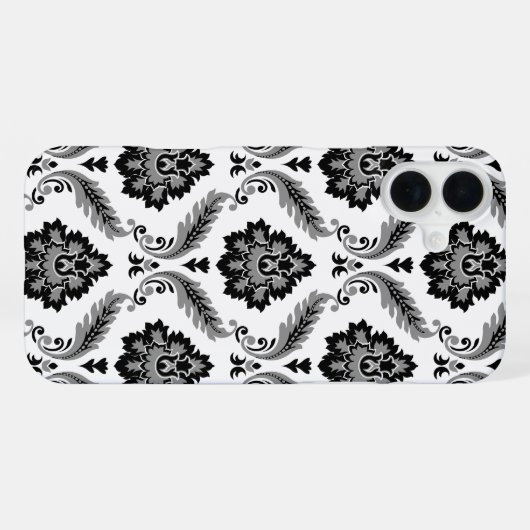 Rococo Damask Pattern Grey Black White iPhone Hoesje (Achterkant horizontaal)