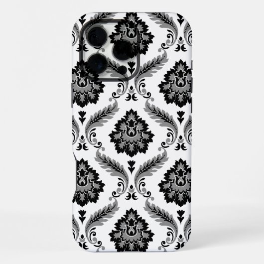 Rococo Damask Pattern Grey Black White iPhone Hoesje (Achterkant)