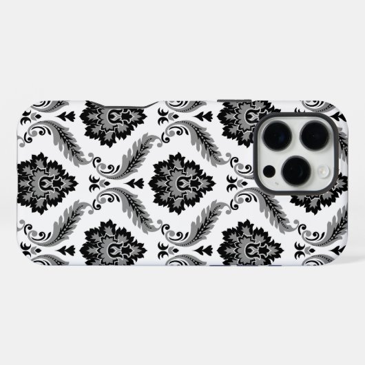 Rococo Damask Pattern Grey Black White iPhone Hoesje (Achterkant horizontaal)