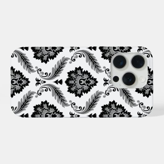 Rococo Damask Pattern Grey Black White iPhone Hoesje (Achterkant horizontaal)
