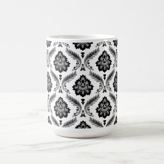 Rococo Damask Pattern Grey Black White Koffiemok (Center)