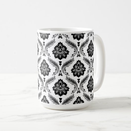 Rococo Damask Pattern Grey Black White Koffiemok (Voorkant rechts)