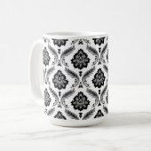 Rococo Damask Pattern Grey Black White Koffiemok (Voorkant links)