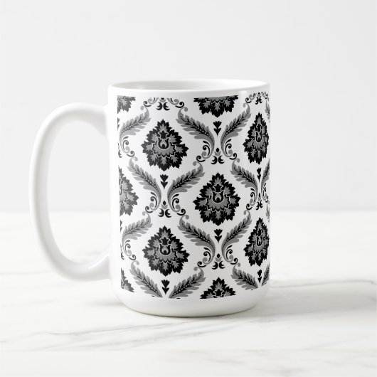 Rococo Damask Pattern Grey Black White Koffiemok (Links)