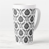 Rococo Damask Pattern Grey Black White Latte Mok (Rechterhoek)