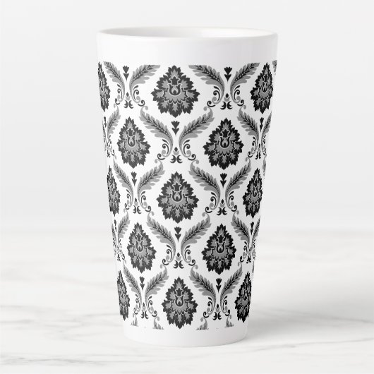 Rococo Damask Pattern Grey Black White Latte Mok (Voorkant)