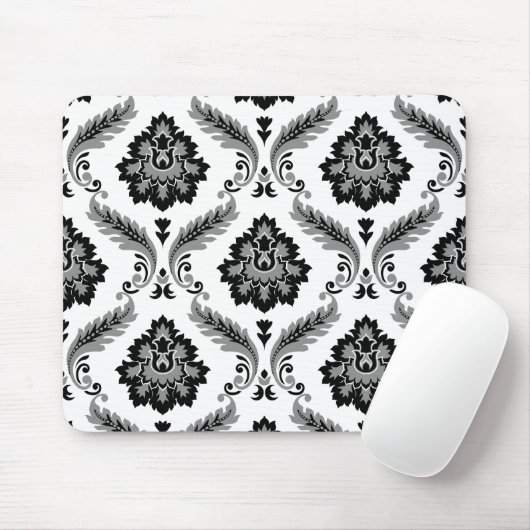 Rococo Damask Pattern Grey Black White Muismat (Met muis)