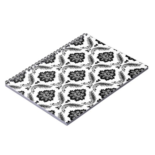 Rococo Damask Pattern Grey Black White Notitieboek (Linkerzijde)