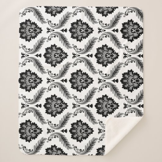 Rococo Damask Pattern Grey Black White Sherpa Deken (Voorkant)
