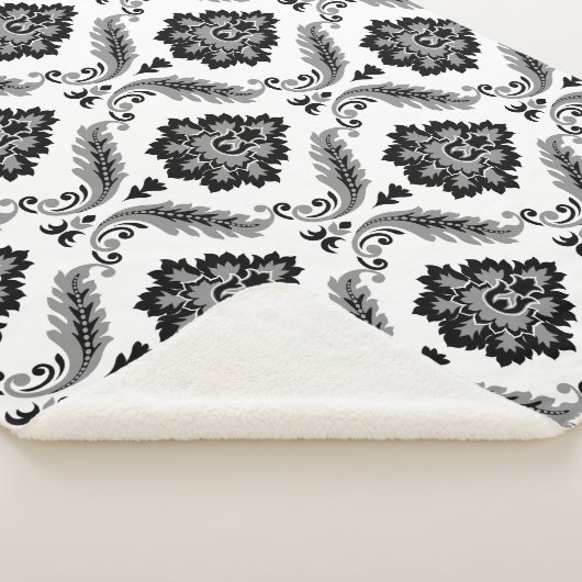 Rococo Damask Pattern Grey Black White Sherpa Deken (3/4)