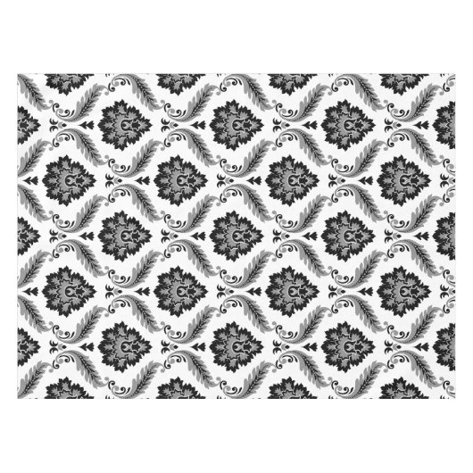 Rococo Damask Pattern Grey Black White Tafelkleed (Voorkant (Horizontaal))