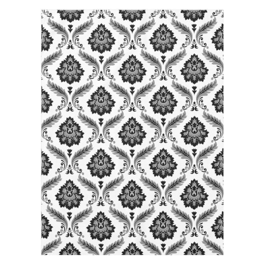 Rococo Damask Pattern Grey Black White Tafelkleed (Voorkant)