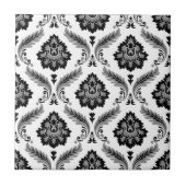 Rococo Damask Pattern Grey Black White Tegeltje (Voorkant)