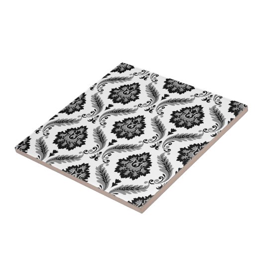 Rococo Damask Pattern Grey Black White Tegeltje (Zijkant)