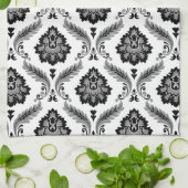 Rococo Damask Pattern Grey Black White Theedoek (Gevouwen)