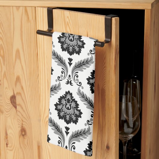 Rococo Damask Pattern Grey Black White Theedoek (Derde Gevouwen)